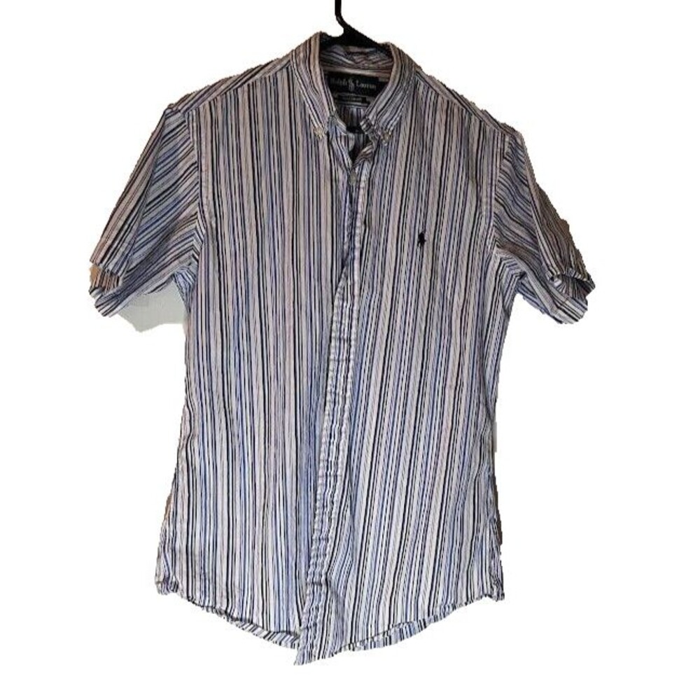 Ralph Lauren Shirt Button Down Men's Blue White Stripe Shrt Slve Preppy Normcore